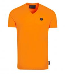 Philipp Plein Orange Logo V-Neck T-Shirt
