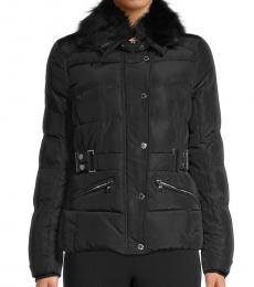 Black Fur-Collar Belted Jacket