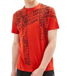 Just Cavalli Orange Print Crew-Neck T-Shirt