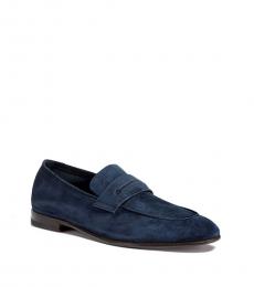 Zegna Navy Blue Suede Loafers