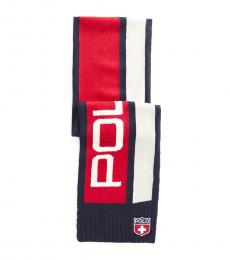 Ralph Lauren Navy Red Color-Blocked Logo Scarf