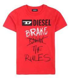 Diesel Boys Red Printed Tever T-Shirt