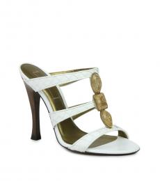White Jeweled Leather Heels