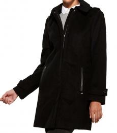 Michael Kors Black Faux Leather Trim Walker Coat