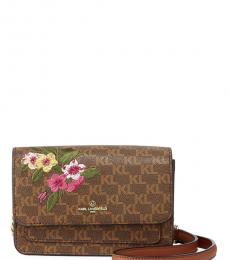 Karl Lagerfeld Brown Floral Amelie Embroidered Small Crossbody