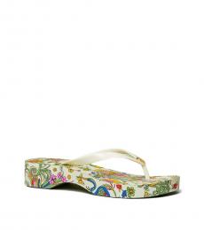 Tory Burch Ivory Floral Wedge Flip Flops
