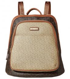 Calvin Klein Brown Khaki Monogram Large Backpack