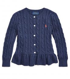 Ralph Lauren Little Girls Navy Cable Peplum Cardigan