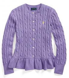 Ralph Lauren Girls Hampton Purple Cable Peplum Cardigan