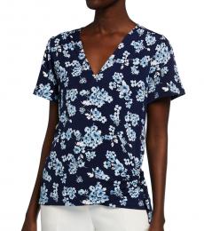 Michael Kors Blue Pattern Floral Print Wrap Top