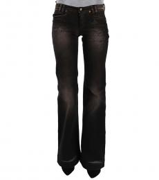 Just Cavalli Brown Washed Ripped Low Waist Boot Cut Denim Jeans