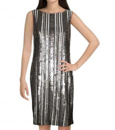 Black Sequined Striped Dress