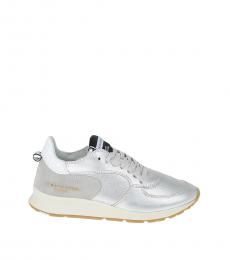 Silver Logo Leather Sneakers