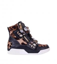 Leopard High Top Crystals Sneakers
