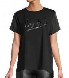 Karl Lagerfeld Black Faux Leather-Logo T-Shirt
