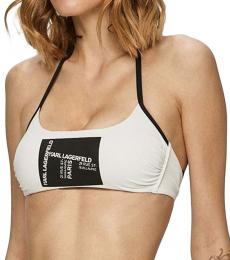 Karl Lagerfeld White Logo Halterneck Bikini Top