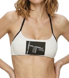 Karl Lagerfeld White Logo Halterneck Bikini Top