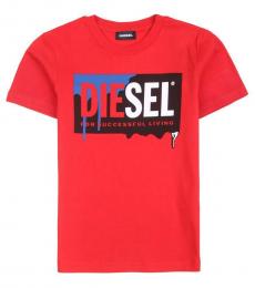 Diesel Boys Red Logo Printed T-Shirt