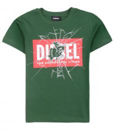 Diesel Boys Green Printed T-Shirt