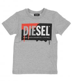 Diesel Boys Grey Logo Printed T-Shirt