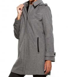 Michael Kors Medium Grey Faux Leather Trim Walker Coat