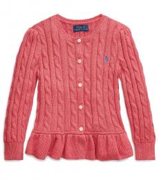 Ralph Lauren Little Girls Geranium Cable Peplum Cardigan
