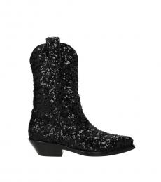 Black Sequined Ankle Boots