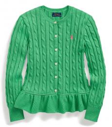 Ralph Lauren Girls Cycle Green Cable Peplum Cardigan