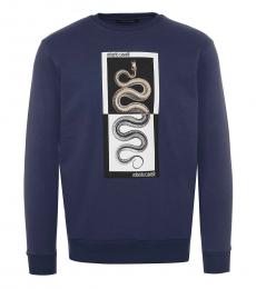 Roberto Cavalli Dark Blue Logo Graphic Sweatshirt