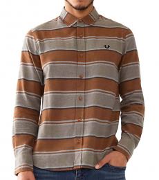 True Religion Brown Stripe Button Down Shirt