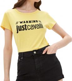 Just Cavalli Yellow Printed Crewneck T-Shirt