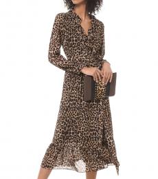 Michael Kors Brown Leopard Georgette Wrap Dress