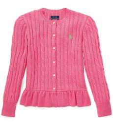 Ralph Lauren Girls Baja Pink Cable Peplum Cardigan