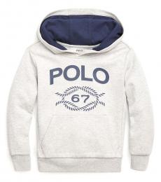 Ralph Lauren Little Boys Light Grey Double-Knit Graphic Hoodie