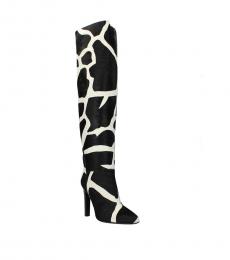 Black White Printed Tall Boots