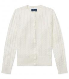 Ralph Lauren Girls Warm White Cable-Knit Cardigan