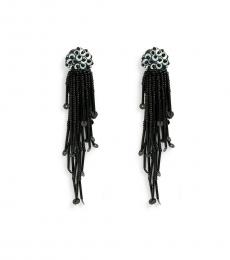 Black Beaded Tassel Earrings