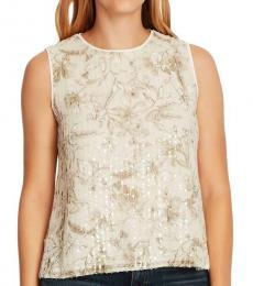 Light Sage Printed Sequined Top