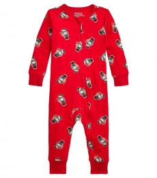 Baby Boys Red Polo Bear Coverall