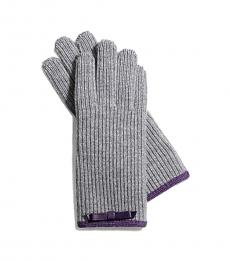 Grey Knit Bow Gloves
