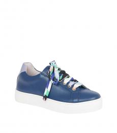 Girls Blue Leather Sneakers