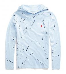 Ralph Lauren Boys Elite Blue Paint-Splatter Hooded T-Shirt