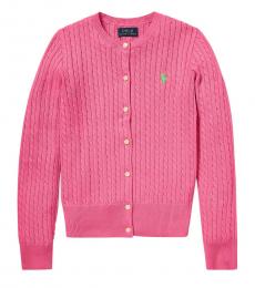 Ralph Lauren Girls Baja Pink Cable-Knit Cardigan