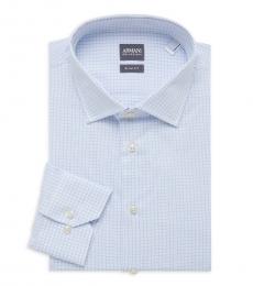 Armani Collezioni Light Blue Slim-Fit Checked Dress Shirt