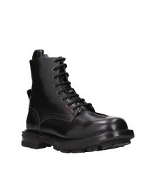 Alexander McQueen Black Leather Lace Up Boots