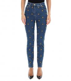 Moschino Blue Teddy Bear Embroidered Denim Jeans