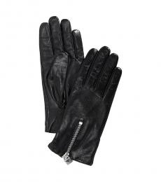Black Leather Zip Gloves