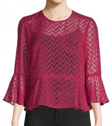 BCBGMaxazria Beet Red Printed Bell-Sleeve Top