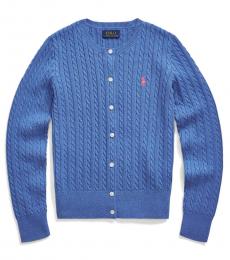 Ralph Lauren Girls Dockside Blue Heather Cable-Knit Cardigan