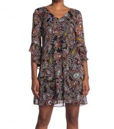 Calvin Klein Black V-Neck Ruffle Sleeve Shift Dress